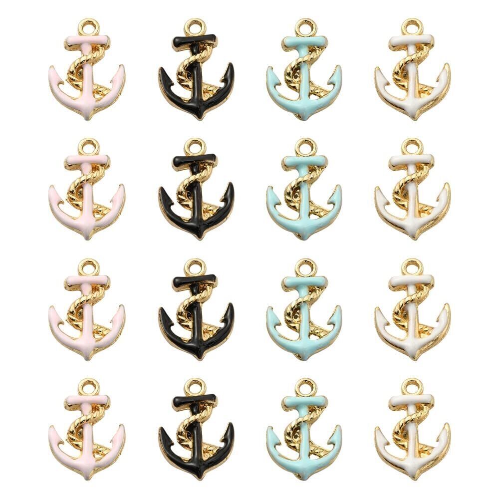 4826 40pcs Enamel Anchor Charms Colorful Marine Nautical Cahrms Metal Ocean